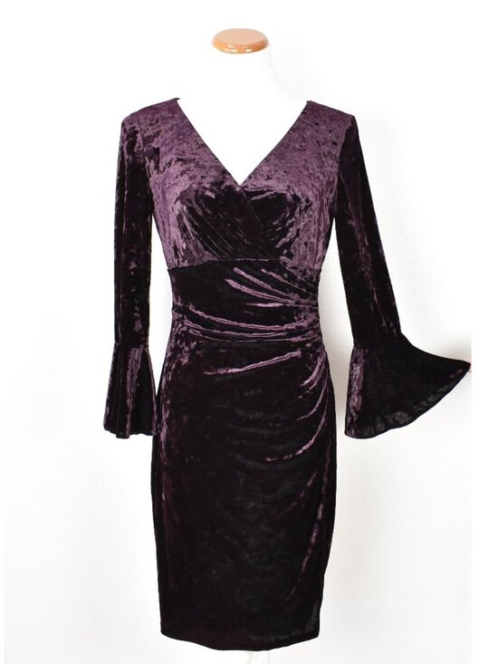 Lauren Ralph Lauren Dresses & Skirts - Lauren Ralph Lauren Velvet Faux Wrap Flutter Bell Sleeve Sheath Dress - 8